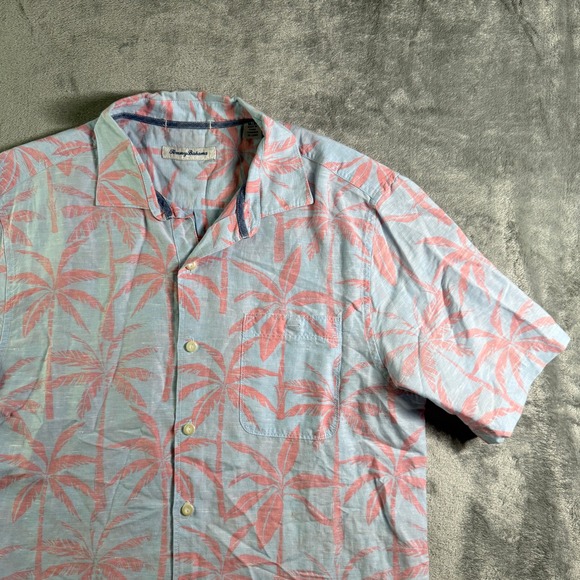 Tommy Bahama Mens Shirt Med Palm Tree Print Short Sleeve Button Up Linen (READ) - Picture 1 of 11